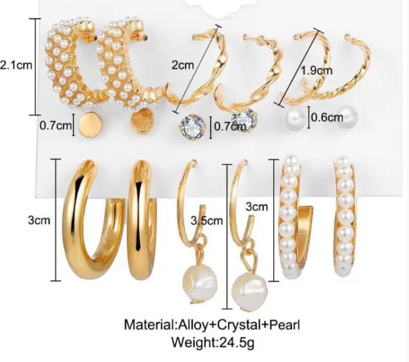 Combo 9 Pair Stunning Gold Plated Pearl Hoop Earring