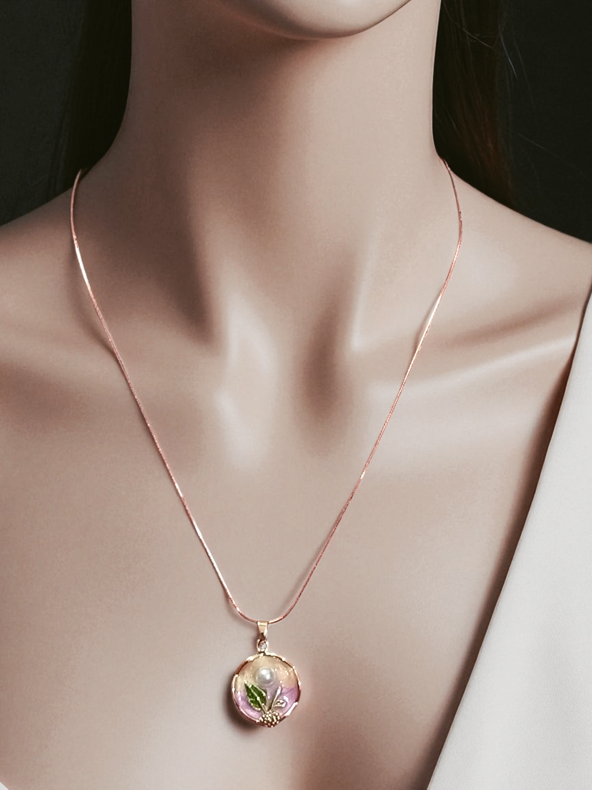 Pink Tulip Pendant Gold Necklace