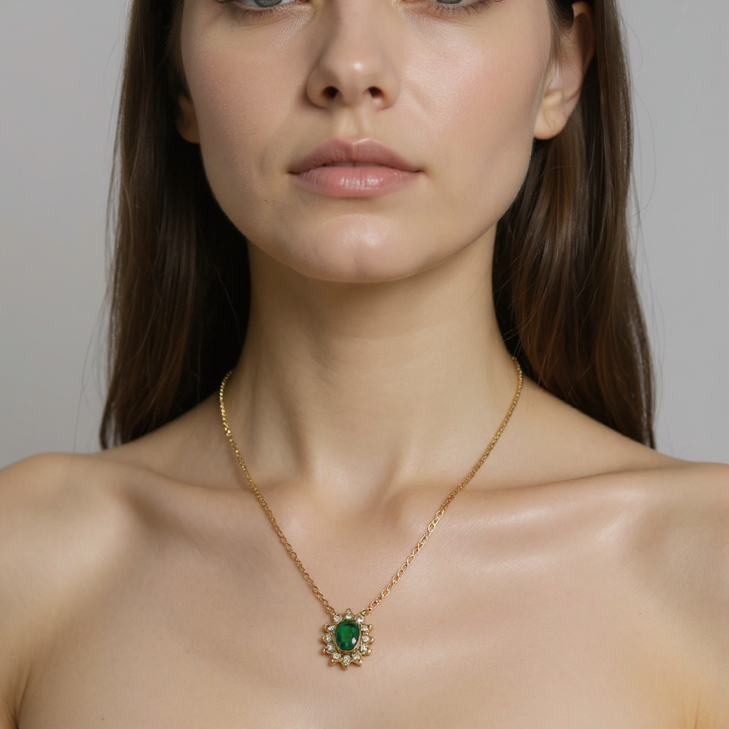 Green AD Pendant Golden Necklace