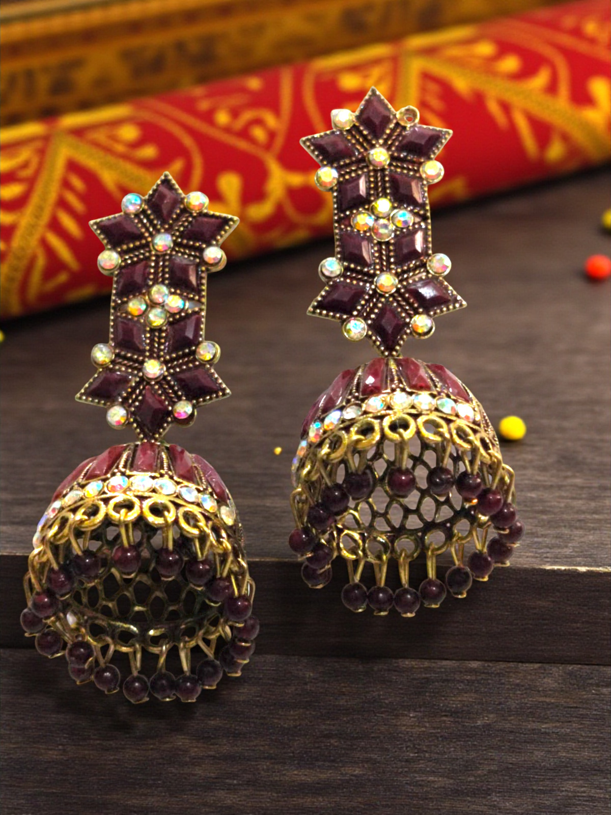 Maroon Golden Jhumka