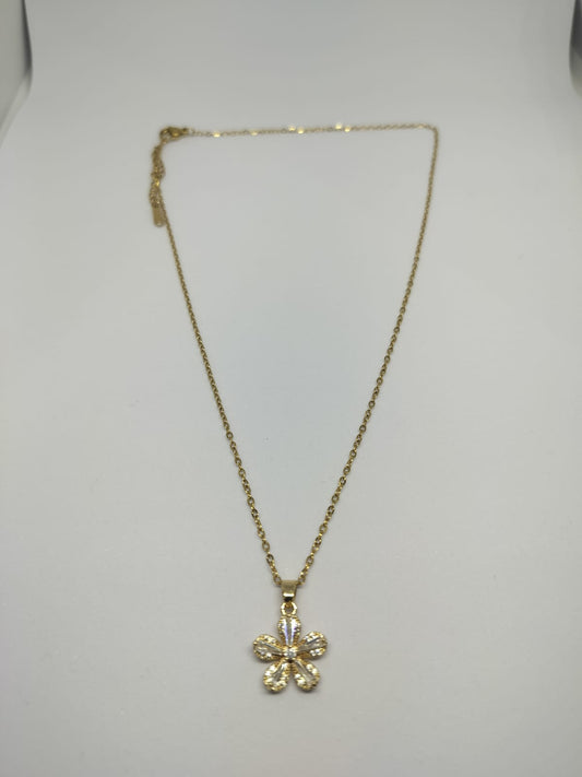 Crystal Flower Pendant Golden Necklace