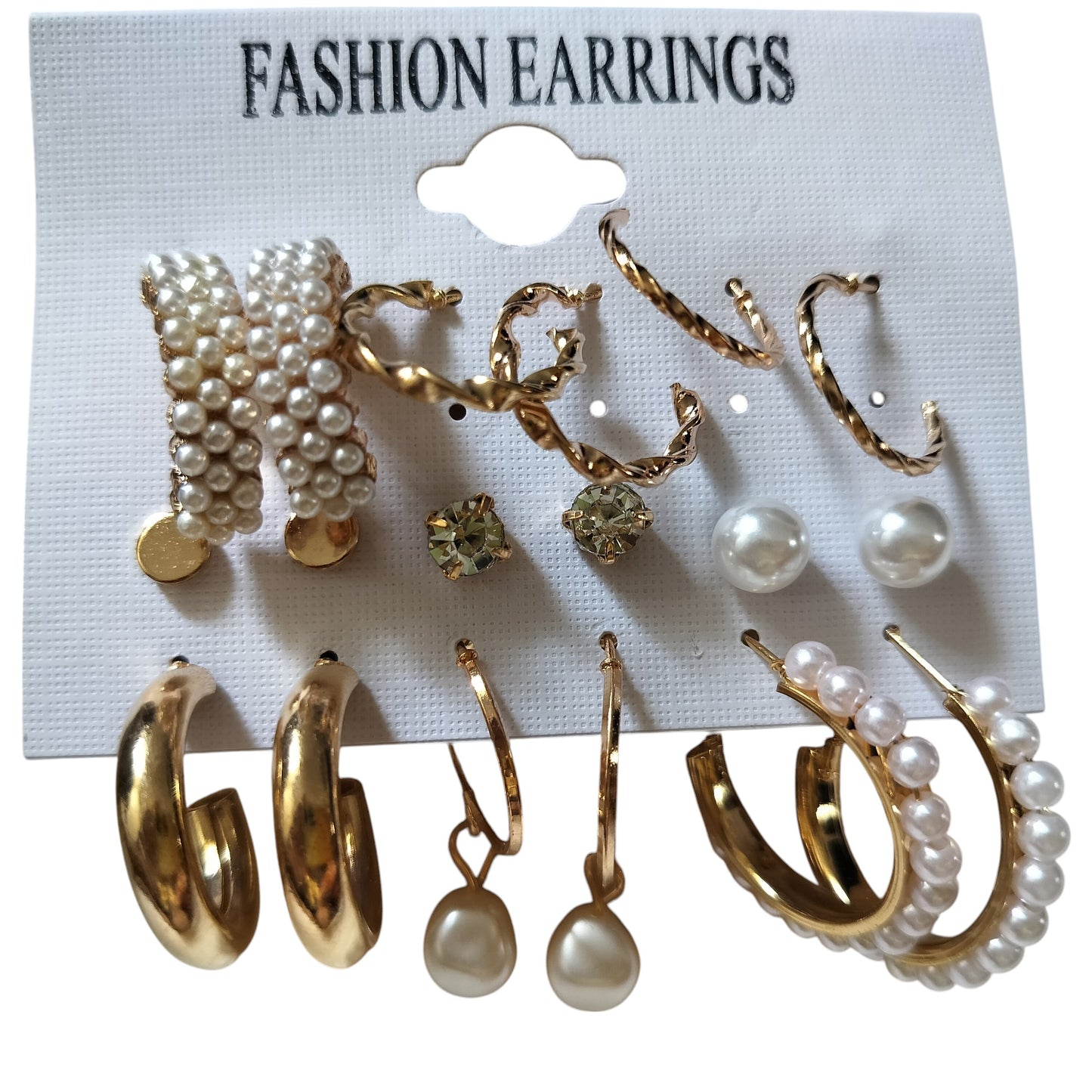 Combo 9 Pair Stunning Gold Plated Pearl Hoop Earring