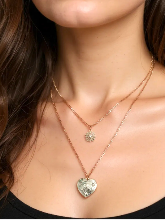 Golden Flower Double Chain Necklace