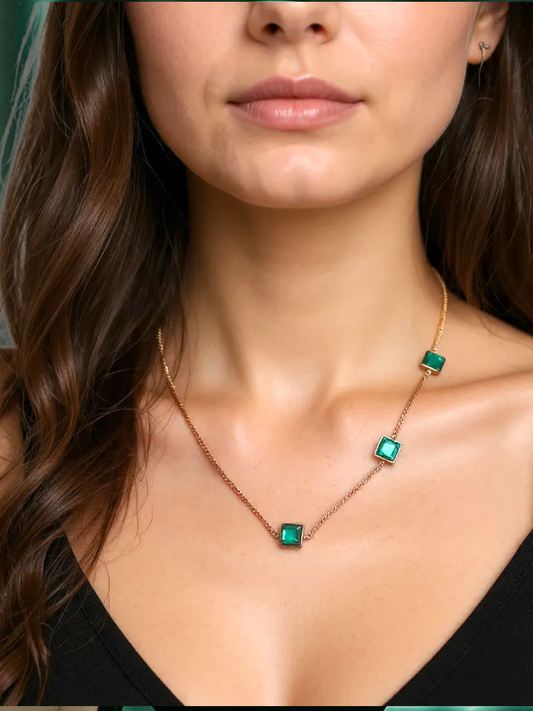 Green Square Golden Necklace