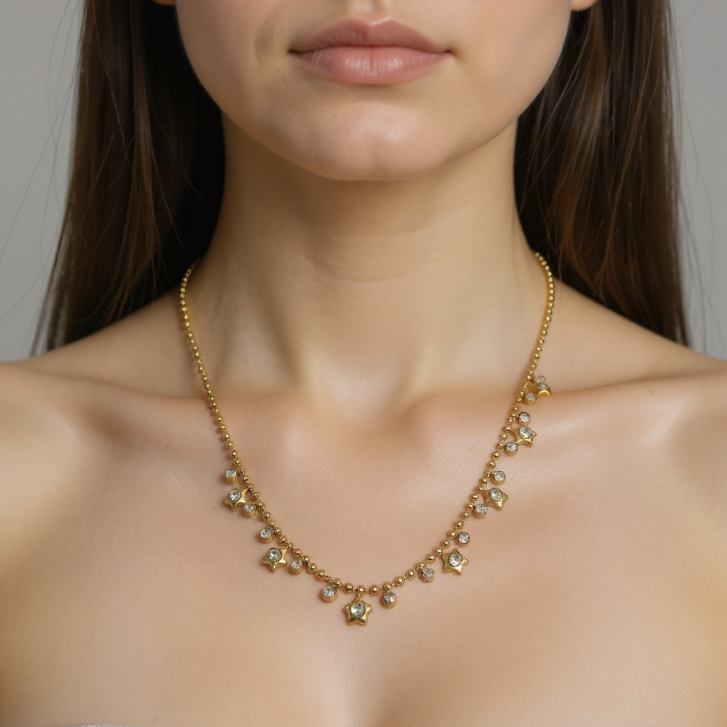 Star Moon AD Golden Necklace