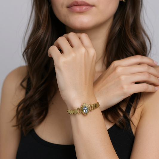 Anti Tarnish Golden AD Eye Bracelet