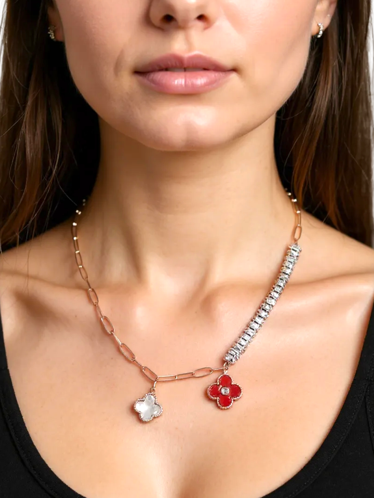 Red White AD Flower Gold Necklace