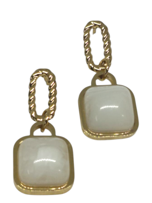 Square Natural Pearl Anti Tarnish Earrings