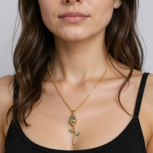 AD Flower Pendant Golden Necklace