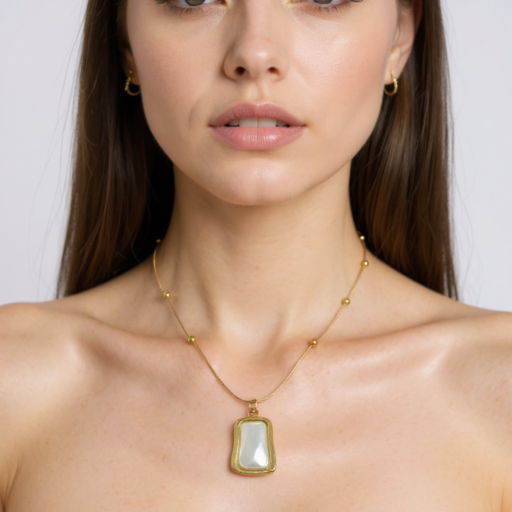 Golden Pearl Pendant with Beaded Necklace