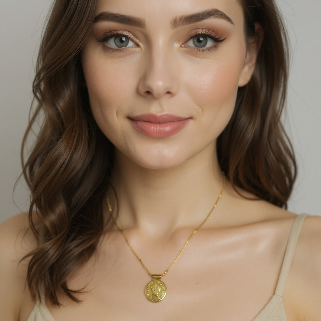 Round Elizabeth Pendant Golden Necklace