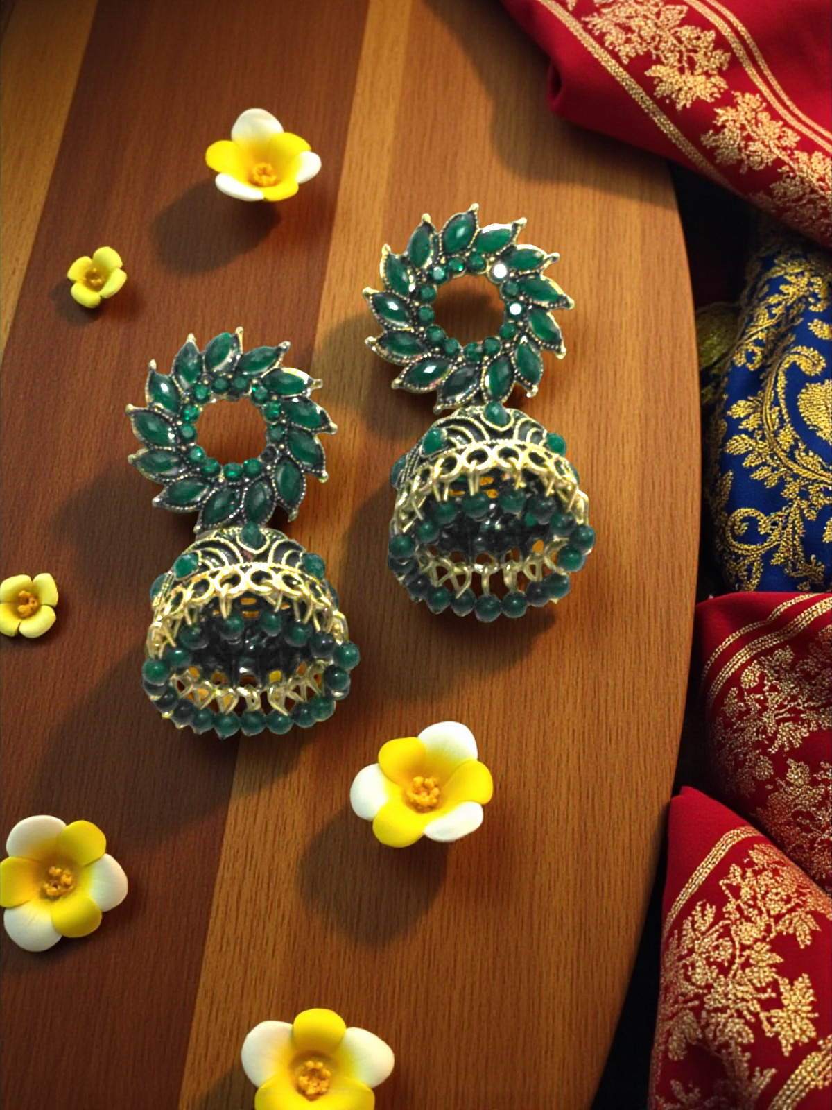 Green Golden Oxidized Jhumka