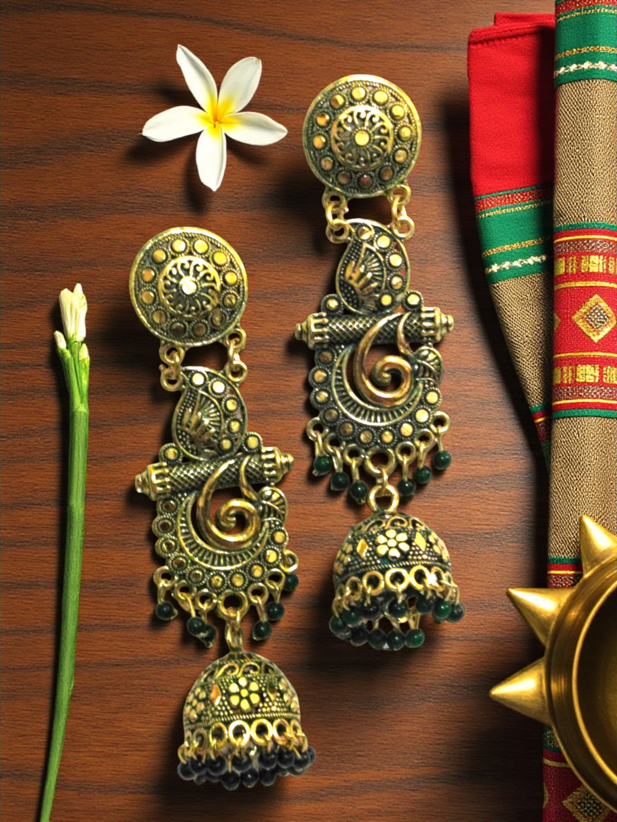 Long Golden Oxidized Jhumka