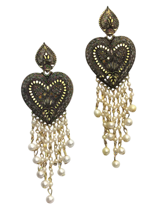 Golden Heart with Pearl Oxidized Jhumka