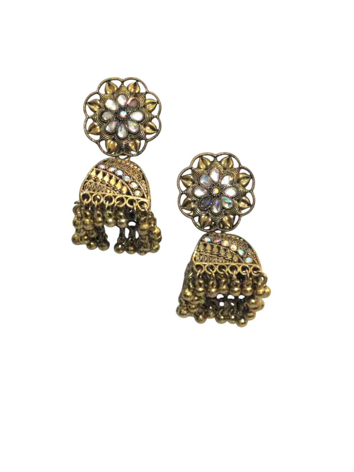 AD Golden Flower Oxidized Jhumka