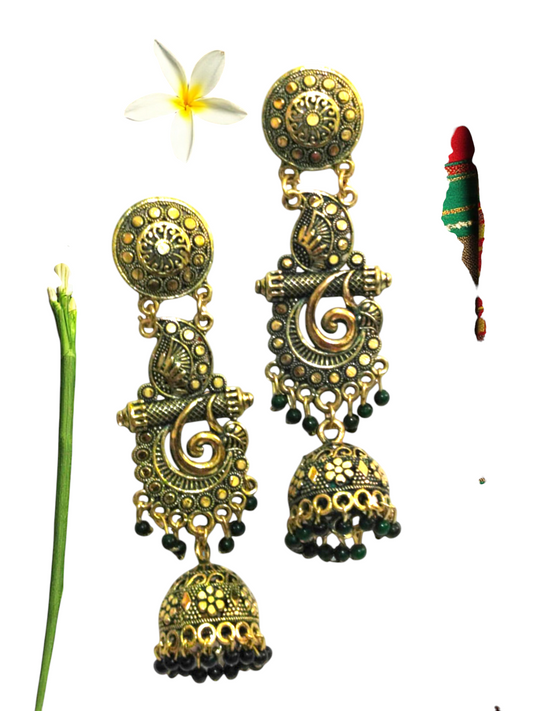 Long Golden Oxidized Jhumka