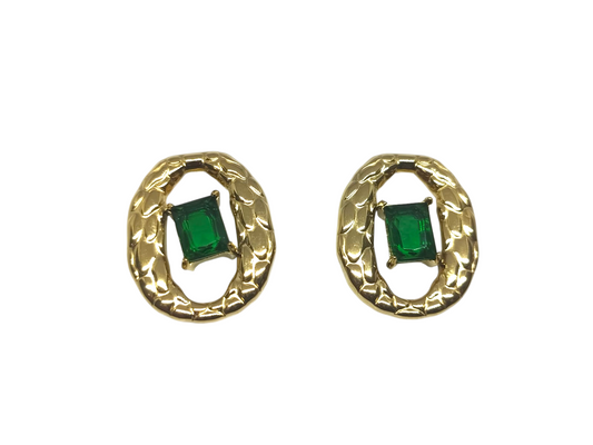 Anti-Tarnish Emerald Round Earrings
