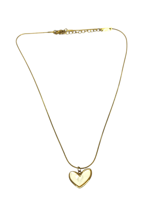 White Heart Pendant Golden Necklace