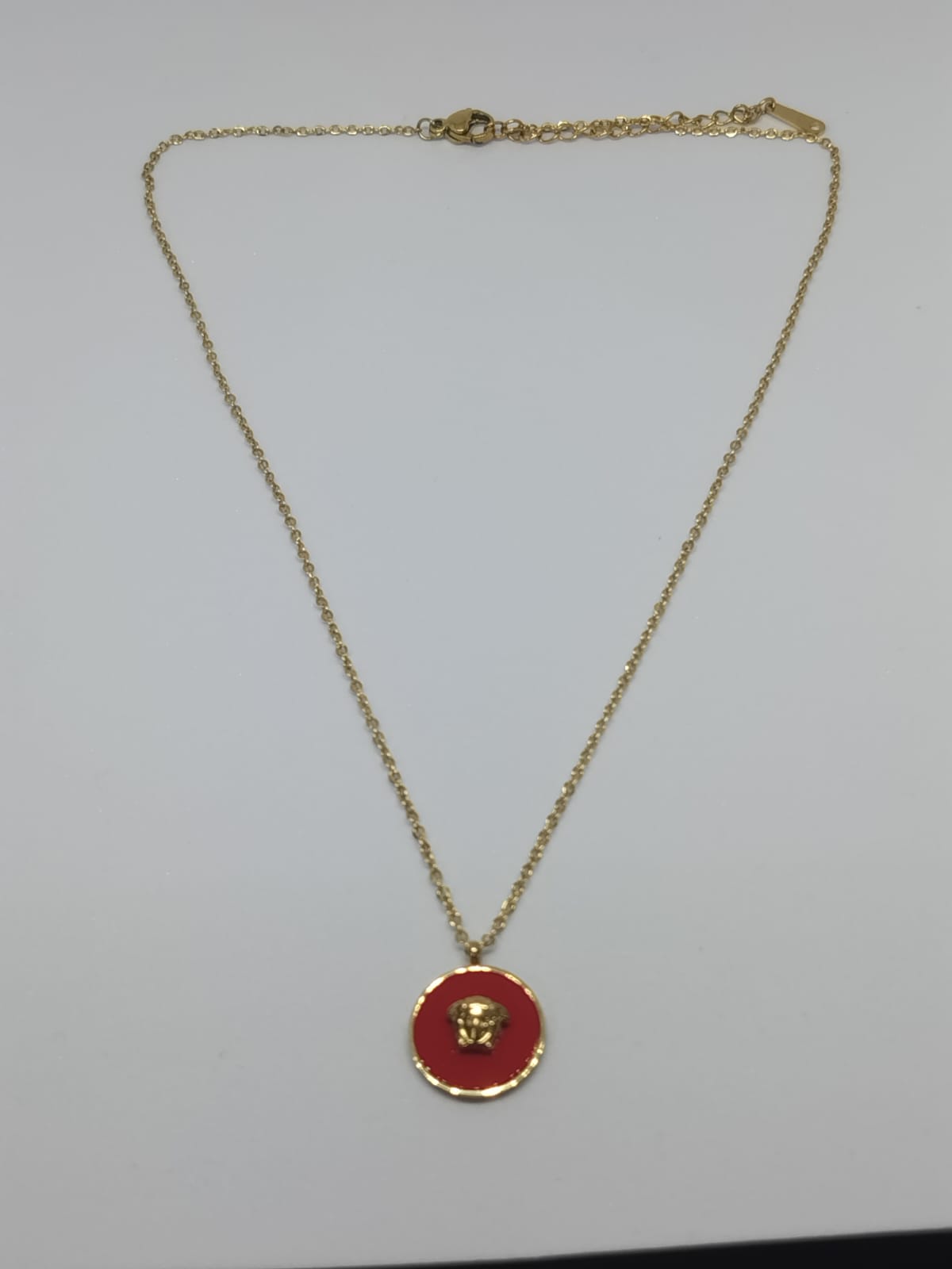 Round Red Pendant Golden Necklace