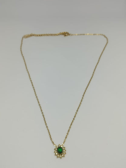 Green AD Pendant Golden Necklace