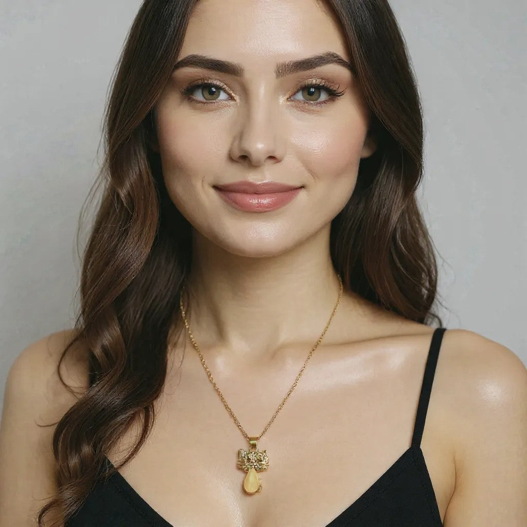 AD Cat Pendant Golden Necklace