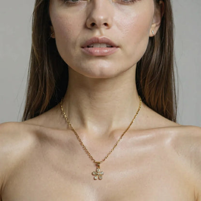 Crystal Flower Pendant Golden Necklace