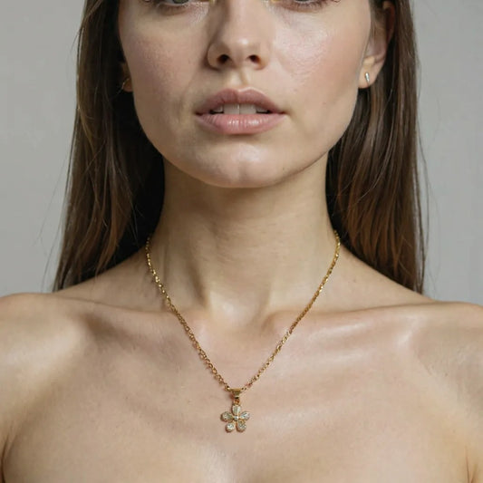 Crystal Flower Pendant Golden Necklace