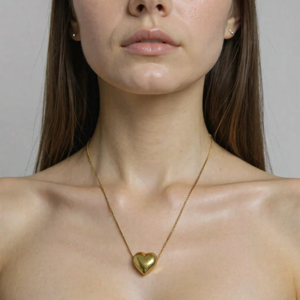 Anti Tarnish Golden Heart Pendant Necklace
