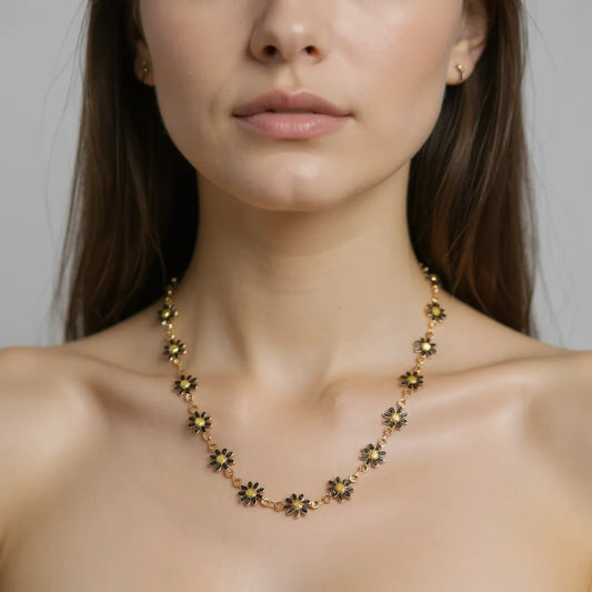 Sunflower Beaded Golden Necklace